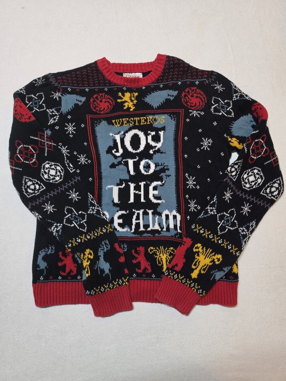 Game of Thrones Westeros Joy to the Realm Ugly Christmas Sweater M Black Red